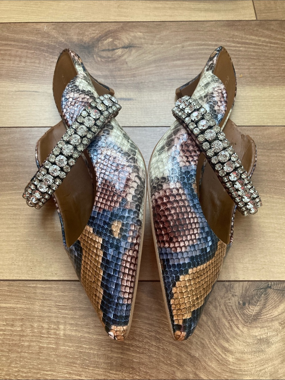 Kurt Geiger Snake Print Rhinestone Embellished Duchess Heels - Picture 6 of 10